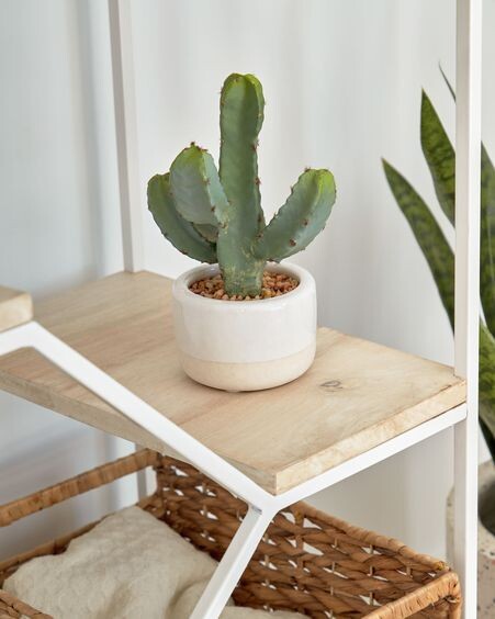 Planta artificial Cactus con maceta blanco 22 cm