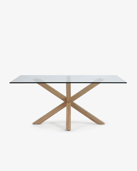 Mesa Argo de cristal y patas de acero efecto madera 180 x 100 cm