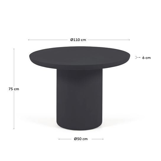 Mesa redonda de exterior Taimi de cemento con acabado negro Ø 110 cm