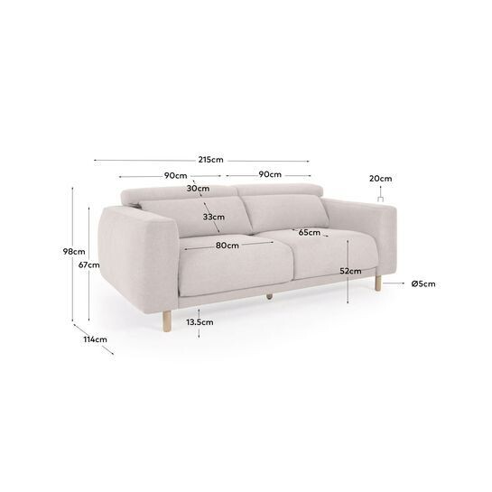 Sofá Singa 3 plazas blanco 215 cm