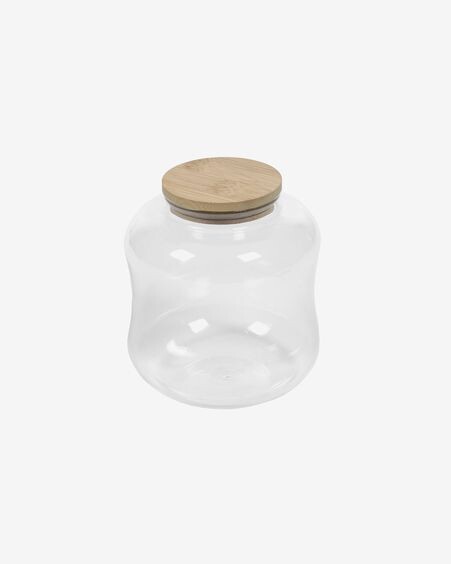 Bote pequeño Cirene de vidrio transparente y madera de bambú