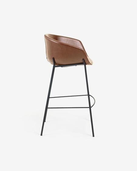 Taburete Yvette piel sintética marrón y acero con acabado negro altura 74 cm
