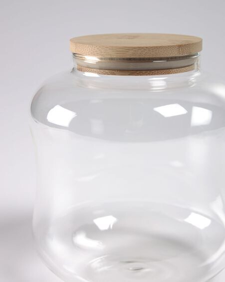 Bote pequeño Cirene de vidrio transparente y madera de bambú