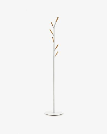 Perchero Nerb acero blanco y madera de caucho natural 175 cm