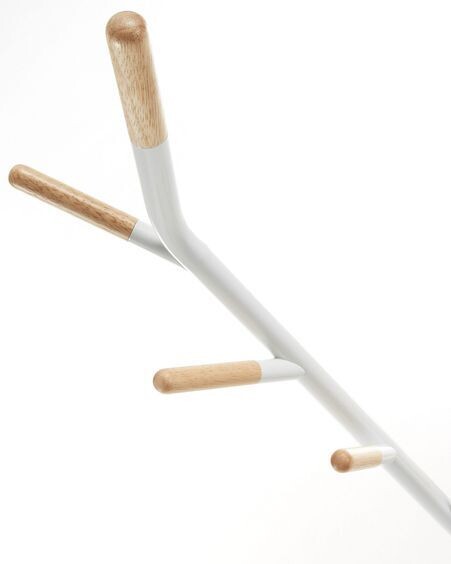 Perchero Nerb acero blanco y madera de caucho natural 175 cm