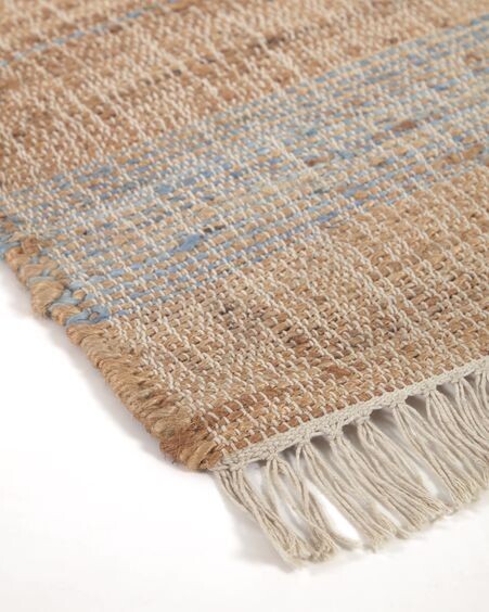Alfombra Eda de yute con rayas azul 160 x 230 cm