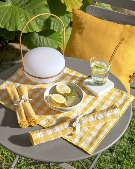 Set Eyen de 2 servilletas de algodón y lino amarillo