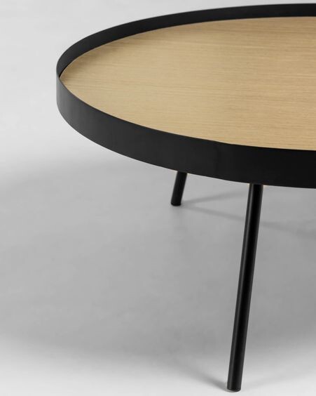 Mesa de centro Nenet MDF efecto roble y estructura de acero acabado negro Ø 84 cm