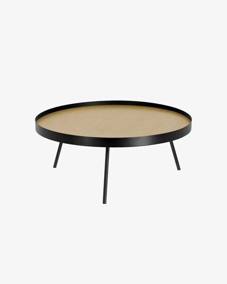 Mesa de centro Nenet MDF efecto roble y estructura de acero acabado negro Ø 84 cm