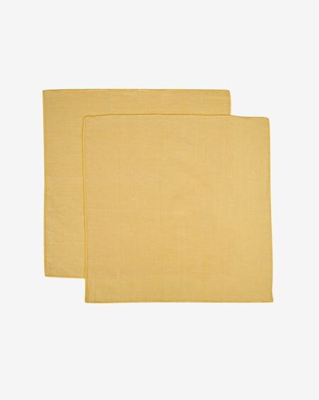 Set Eyen de 2 servilletas de algodón y lino amarillo
