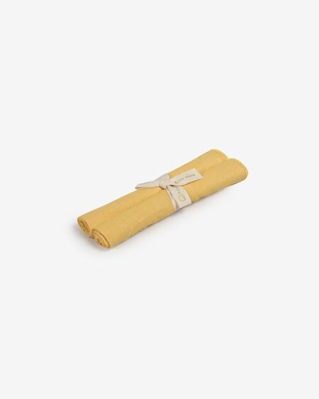 Set Eyen de 2 servilletas de algodón y lino amarillo