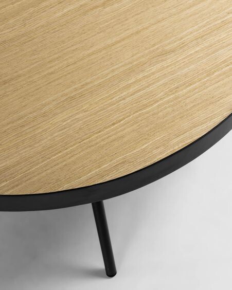 Mesa de centro Nenet MDF efecto roble y estructura de acero acabado negro Ø 84 cm