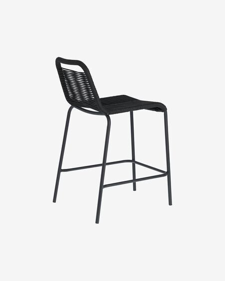 Taburete Lambton de cuerda negro y acero con acabado negro altura 62 cm