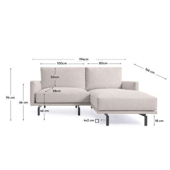Sofá Galene 3 plazas con chaise longue derecho beige 194 cm