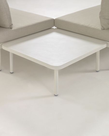Set exterior Zaltana de sofá rinconero y mesa aluminio acabado pintado blanco mate 164 cm