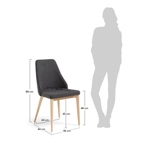 Silla Rosie gris oscuro y patas de madera maciza de fresno acabado natural