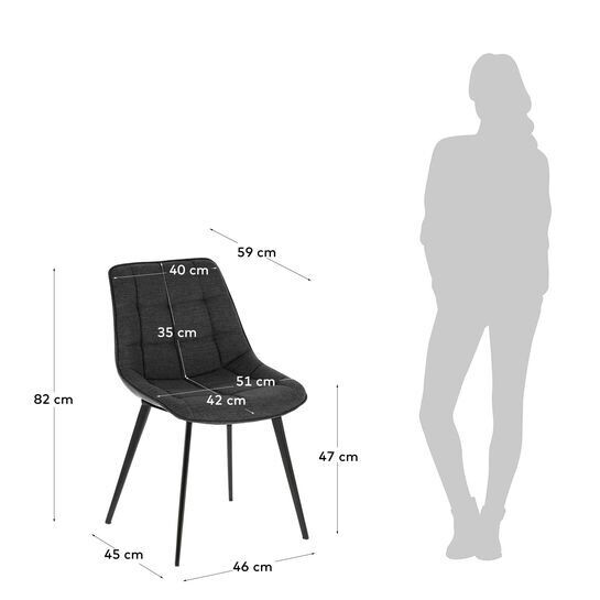 Silla Adam gris oscuro y patas de acero con acabado negro