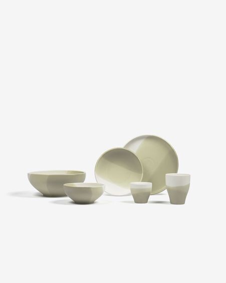 Plato de postre Sayuri de porcelana verde y blanco