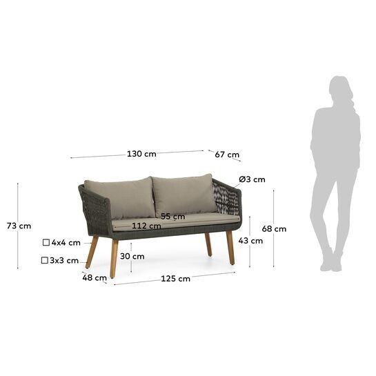 Set Inti de sofá 2 plazas y 2 butacas de cuerda verde FSC 100%