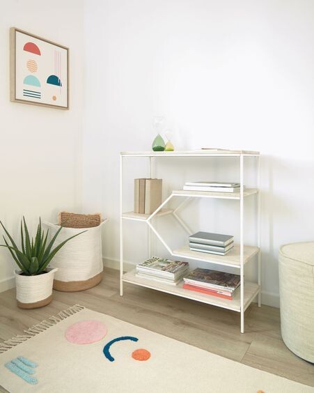Estantería Push de madera maciza de mango y acero blanco 80 x 93,5 cm