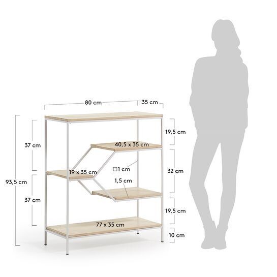 Estantería Push de madera maciza de mango y acero blanco 80 x 93,5 cm