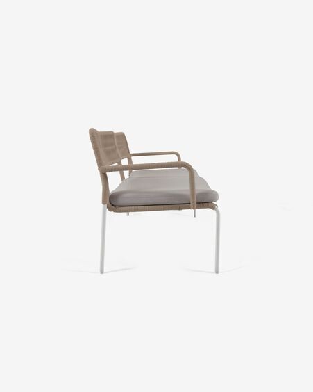 Sofá Cailin 2 plazas cuerda beige patas de acero galvanizado blanco 150 cm