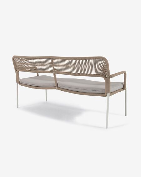 Sofá Cailin 2 plazas cuerda beige patas de acero galvanizado blanco 150 cm