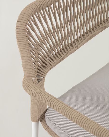 Sofá Cailin 2 plazas cuerda beige patas de acero galvanizado blanco 150 cm