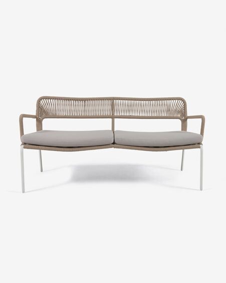 Sofá Cailin 2 plazas cuerda beige patas de acero galvanizado blanco 150 cm