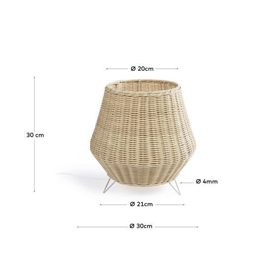 Lámpara de mesa pequeño Kamaria de ratán con acabado natural