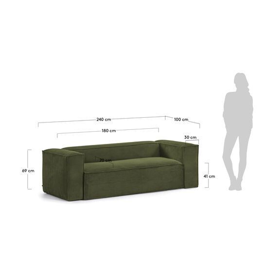 Sofá Blok 3 plazas pana gruesa verde 240 cm