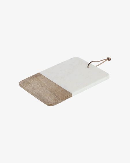 Tabla de servir Danelle mármol blanco y madera de mango