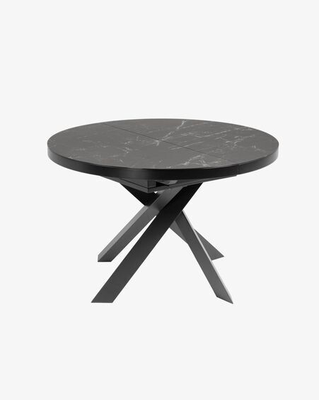 Mesa extensible redonda Vashti Ø 120 (160) cm porcelánico de acero acabado negro