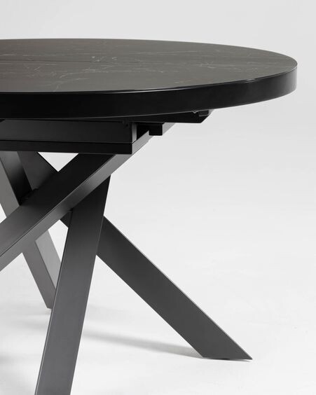 Mesa extensible redonda Vashti Ø 120 (160) cm porcelánico de acero acabado negro