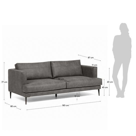 Sofá Tanya 2 plazas tapizado gris oscuro 183 cm