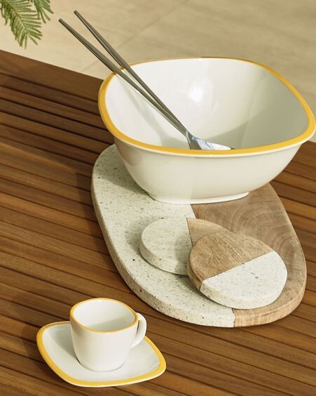 Tabla de servir Augustine de mármol blanco y madera de mango
