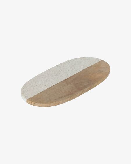 Tabla de servir Augustine de mármol blanco y madera de mango