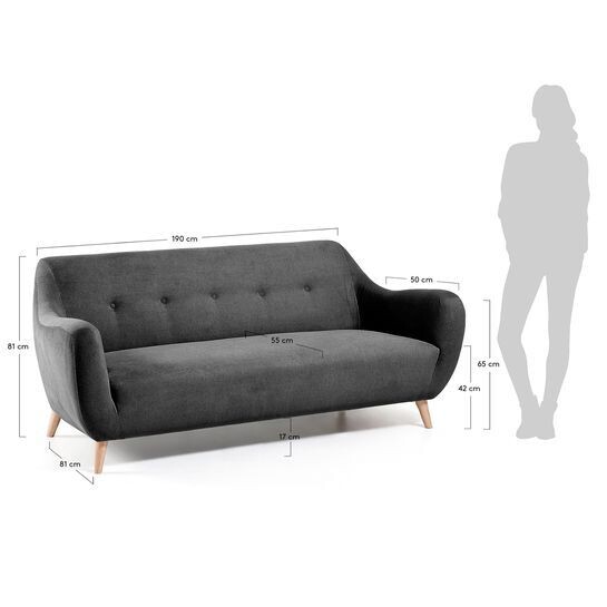 Sofá Orby 3 plazas gris oscuro 190 cm