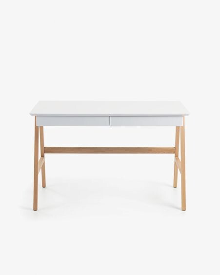 Escritorio Dyana DM lacado blanco y patas de madera maciza de roble 120 x 60 cm
