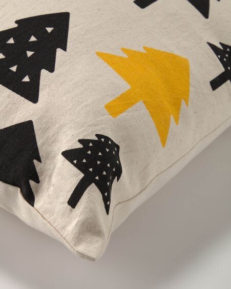 Funda cojín Saori 100% algodón orgánico (GOTS) árboles pequeños negro 45 x 45 cm