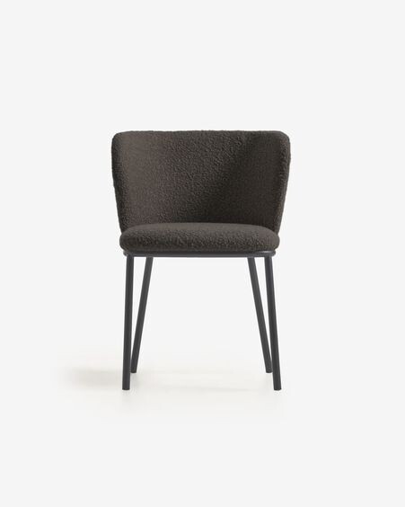 Silla Ciselia de borreguito negro y metal negro