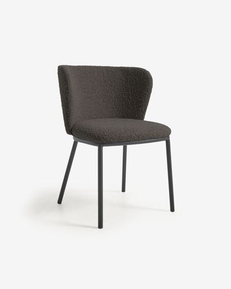 Silla Ciselia de borreguito negro y metal negro