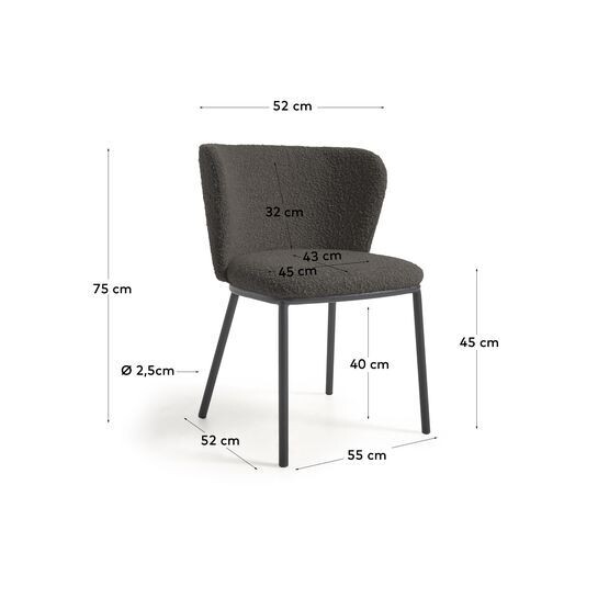 Silla Ciselia de borreguito negro y metal negro