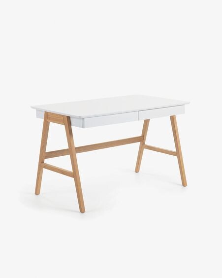 Escritorio Dyana DM lacado blanco y patas de madera maciza de roble 120 x 60 cm