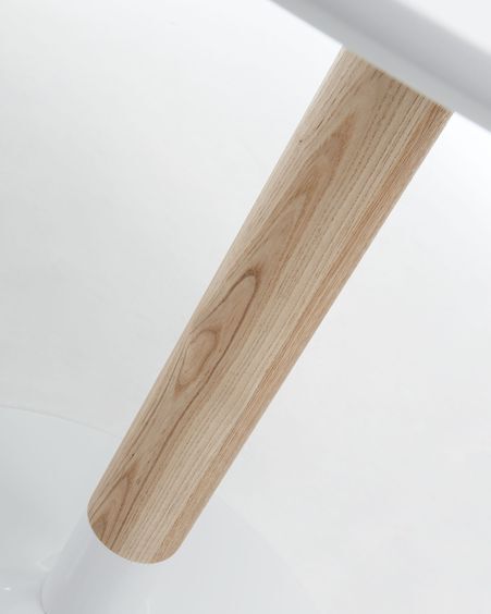 Mesa redonda Trick Ø 90 cm lacado blanco pie madera maciza fresno y acero  acabado blanco