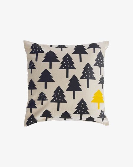 Funda cojín Saori 100% algodón orgánico (GOTS) árboles pequeños negro 45 x 45 cm