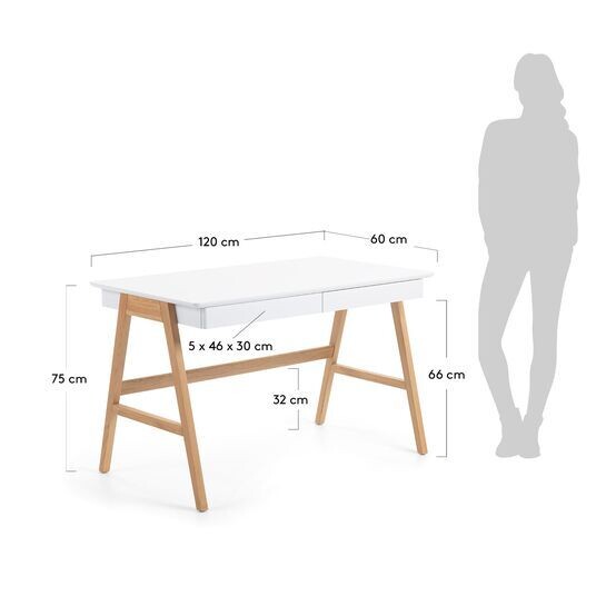 Escritorio Dyana DM lacado blanco y patas de madera maciza de roble 120 x 60 cm