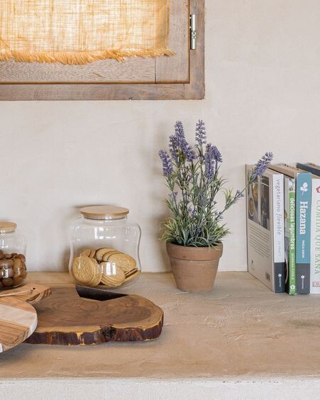 Planta artificial Lavanda con maceta de cerámica marrón 36 cm