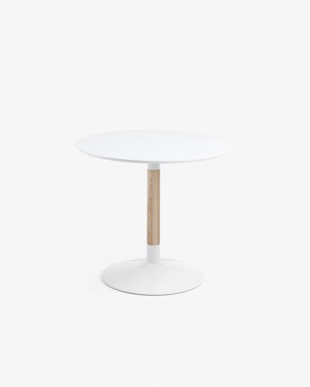 Mesa redonda Trick Ø 90 cm lacado blanco pie madera maciza fresno y acero acabado blanco