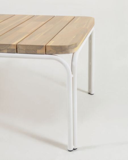 Mesa de centro Cailin madera maciza acacia patas acero galvanizado blanco 100x60cm FSC100%